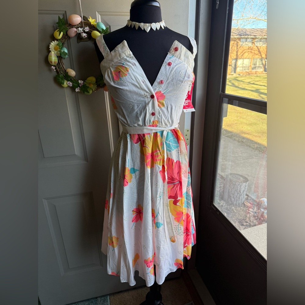 NWT Goody vintage button front eyelet floral sundress, size 7/8